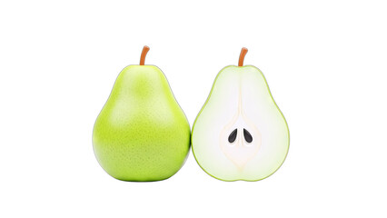 Green Pears: Whole and Sliced on White Background