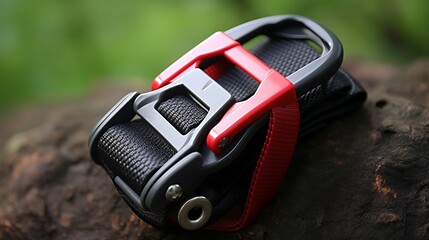 Durable red and black nylon wrist strap with secure buckle