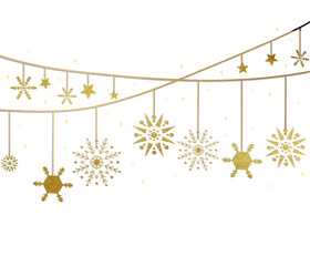 Golden Snowflake and Star Garland border background 