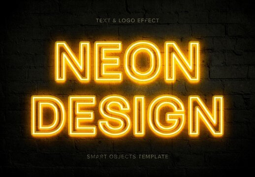 Yellow Neon Text & Logo Effect Mockup