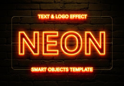 Red Neon Text & Logo Effect Mockup