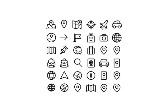 vector illustration of a font alphabet,location hunt icons.