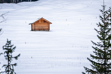 At the foot of the Dolomites. Corvara in winter.
