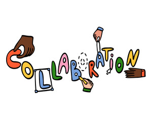 Collaboartion lettering with hands writing it