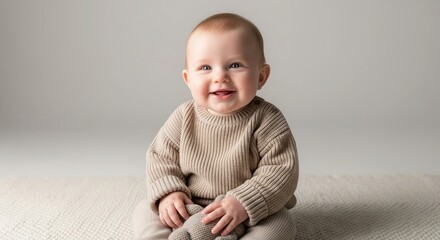 Smiling Baby in Winter Fashion. Clean Studio Lifestyle Image.