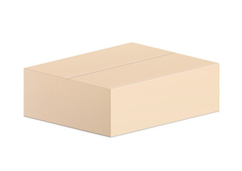 Realistic close brown corrugated box mockup. Vector illustration isolated on white background. Can be use for template your design, presentation, promo, ad. EPS10.