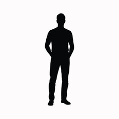 Man silhouette standing casually with hands in pockets