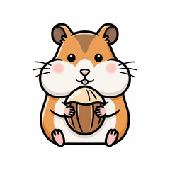 Hamster Holding Acorn Cartoon Character Illustration.