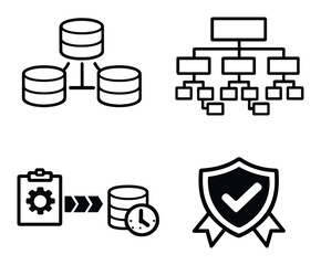 Database management and workflow icons on gray background