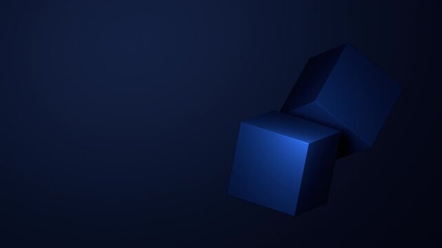 Abstract motion design, blue minimalist video background with rotating cubes, 4k seamless loop animation, 3d render