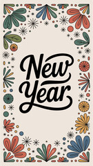 Floral New Year: A festive illustration of the phrase New Year, adorned with a vibrant floral border, creating a cheerful and celebratory design.
