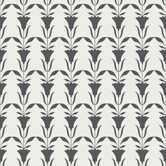Vintage Art Deco Seamless Pattern. Geometric decorative with abstract black flower. Retro beige background.