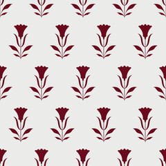 Vintage Art Deco Seamless Pattern. Geometric decorative with abstract burgundy flower. Retro grey background.