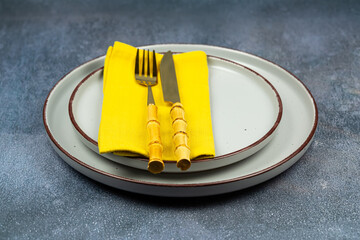 Plates with knife and fork