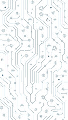 A blue digital circuit board pattern showing connected electronic lines and microchips