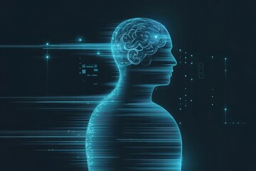 Human brain x-ray scan illustration in blue 3D medical style