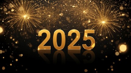 Kembang api emas merayakan tahun baru 2025 dalam kemewahan dan kegembiraan.