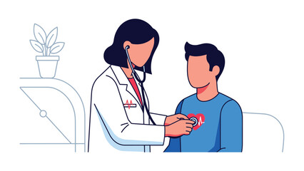Fototapeta premium Medical Examination: A doctor, stethoscope in hand, provides medical examination. This graphic evokes trust, care, and attention to patient wellness.
