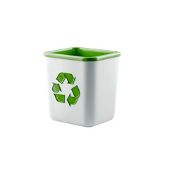 Modern recycling bin with green recycling symbol on side