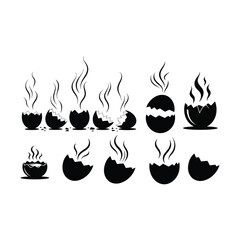 A collection of Cracked Egg with Rising Steam Silhouette.