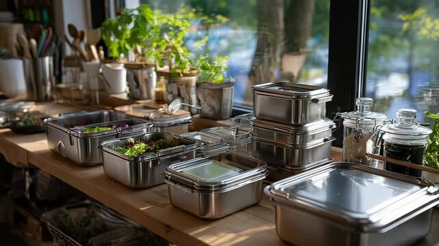 Stainless steel catering trays and cookware display