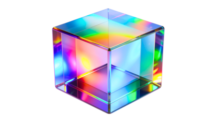 Rainbow prism cube, isolated on transparent background