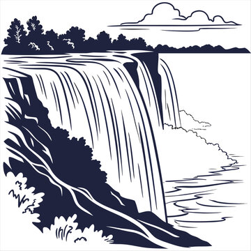 Niagara Falls linear art illustration waterfall silhouette vector on a white background