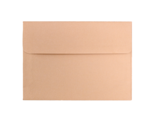 Brown kraft paper envelope blank back view isolated on transparent background, communication documentation symbolizing