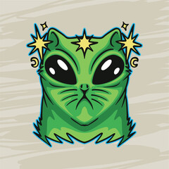 alien cat with shine and moon crown design cute and cartonish graphic resource