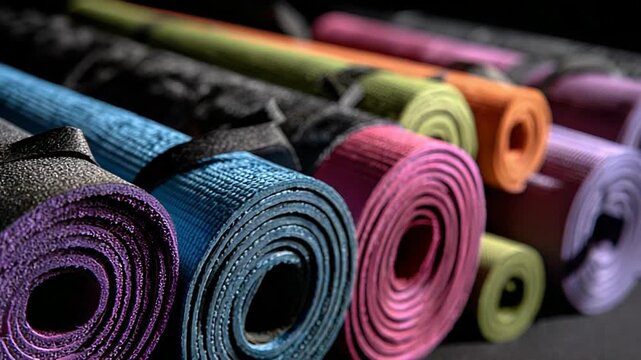Colorful fabric rolls stacked in textile factory