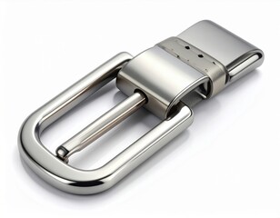 Silver Metal Belt Buckle on White Background with Reflection and Shadows