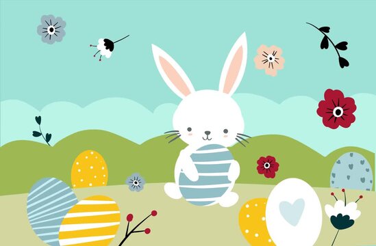 easter bunny with easter eggs