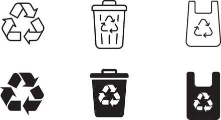 Recycle icon set in silhouette style, ideal for eco, environment, logo, and UI design.