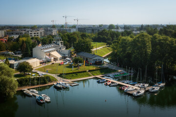 Small marina over Bagry lake in Krakow, Poland at Summer time. Morning, soft lighted.