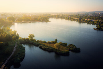 Bagry lake in Krakow, Poland at Summer time. Morning, soft lighted.