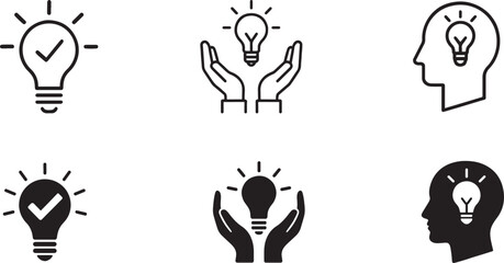 Idea icons set in silhouette style, perfect for website, app, logo, and UI design.