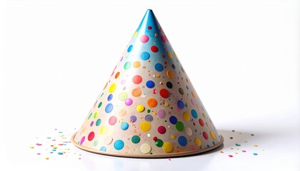 Colorful Confetti Patterned Party Hat on White Background