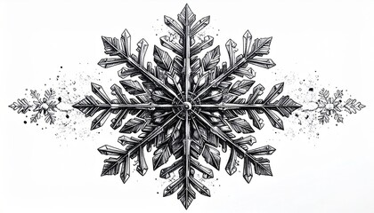 Detailed Black and White Snowflake Design on White Background Illustration