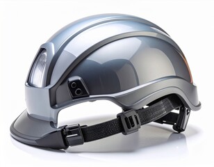Gray Construction Helmet with Adjustable Strap on White Background in Studio