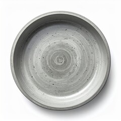 Empty Round Speckled Gray Ceramic Plate on White Background Top View
