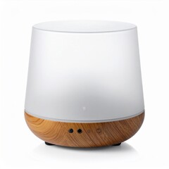 Minimalist Diffuser with Frosted Glass and Wood Grain Base on White Background