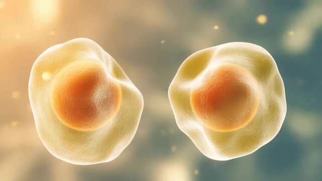 Detailed animation of organic cell division showing mitosis and cytokinesis with realistic textures and smooth transition