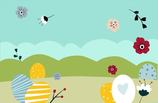easter background with eggs and flowers