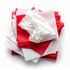 Stack of Red and White Paper Napkins on White Surface Top View