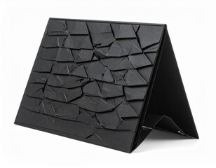 Abstract Black Triangular Structure with Irregular Tiled Pattern on White Backdrop