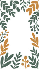 Botanical Embrace: A serene design with a rectangular frame adorned with leaves and berries, perfect for framing your content, invites a sense of natural tranquility and understated elegance.
