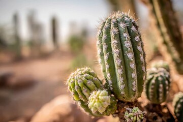 Close-up view of a cactus highlighting its intricate spines.