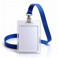 Obraz premium Isolated Clear Plastic Badge Holder with Blue Lanyard on White Background