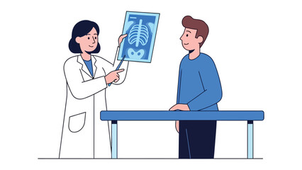 Medical Insight: A doctor pointing a the x-ray of the patient, providing insights and expertise.