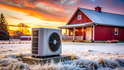 outdoor heat pump at sunset
